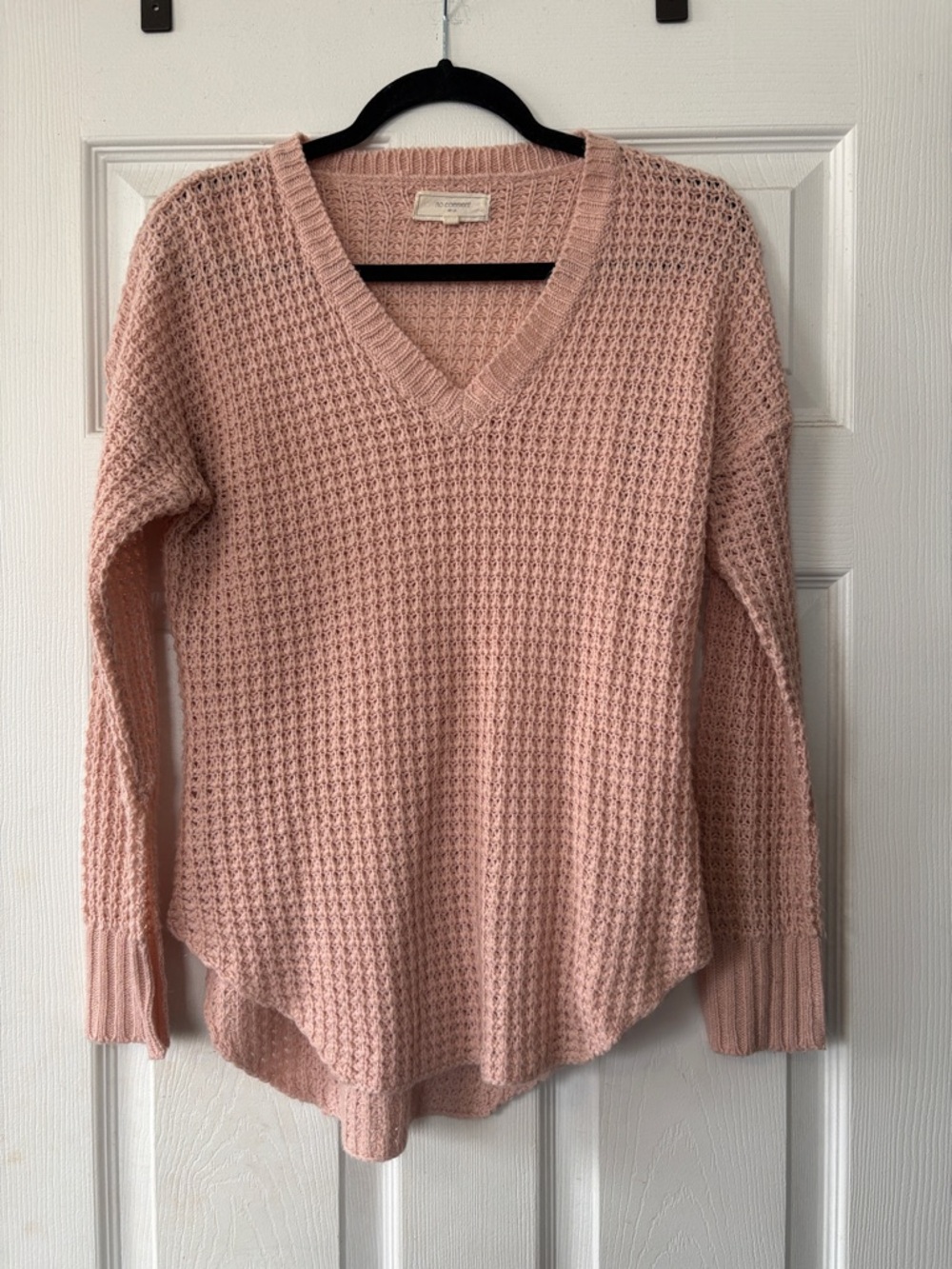 Cozy V-Neck Waffle Knit Sweater - Blush Pink Size Large
